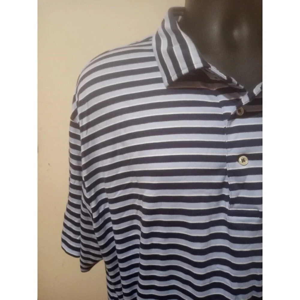 Polo Ralph Lauren Men’s 3XB Big Navy Blue Blue Stripe Short Sleeve Polo Shirt